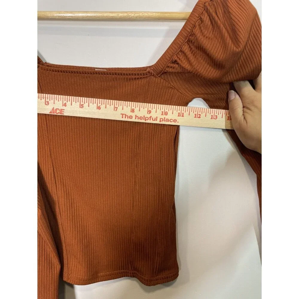 Free People Ribbed Long Sleeve Crop‎ Top Size XS Brown Soft Feminine Casual